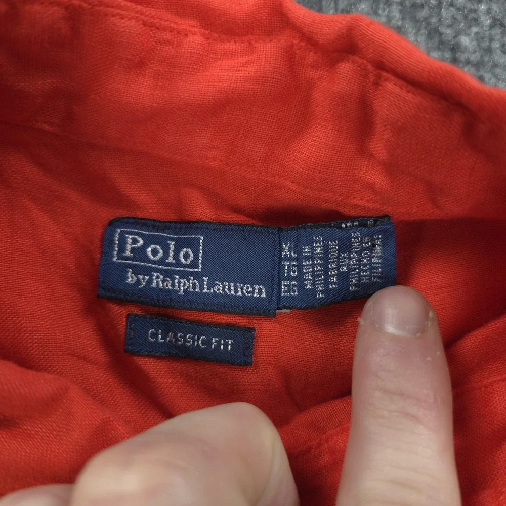 Vintage Polo Ralph Lauren Shirt Mens Large Red Linen Pony Logo Classic Fit